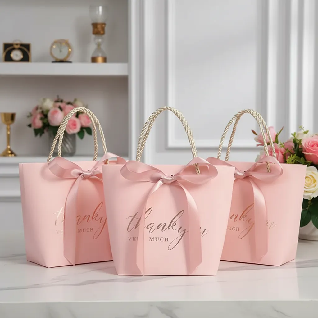 Custom Pink Rope Handle Gift Bag for 3