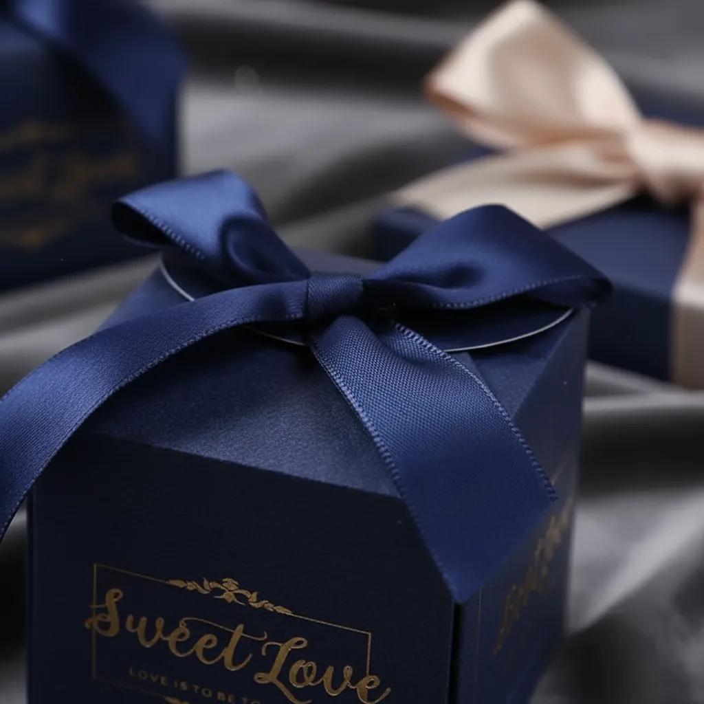 Custom Blue Cube Box with Ribbon Bow 2