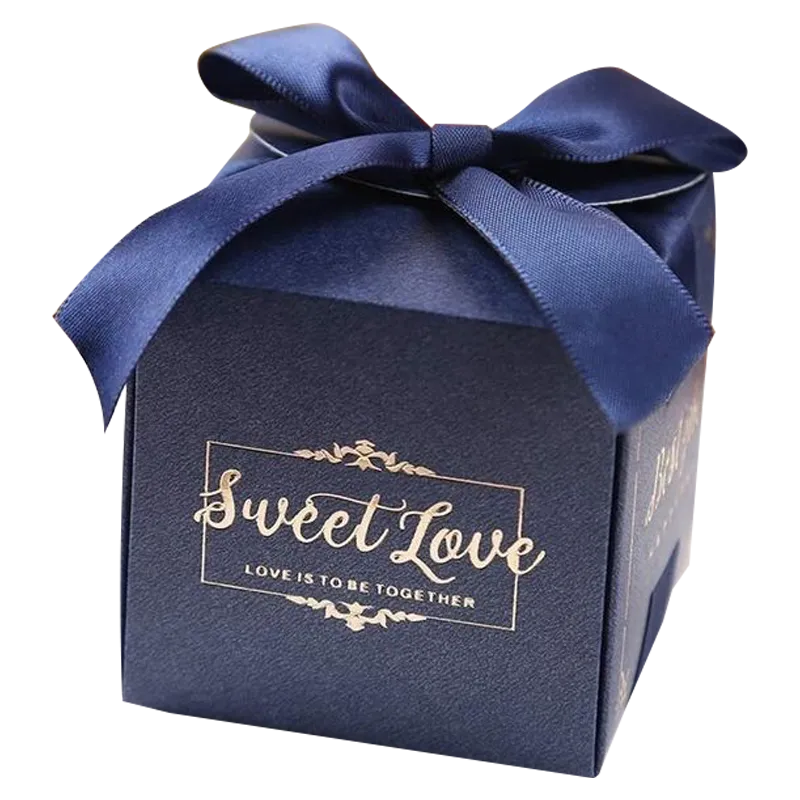 Custom Blue Cube Box with Ribbon Bow