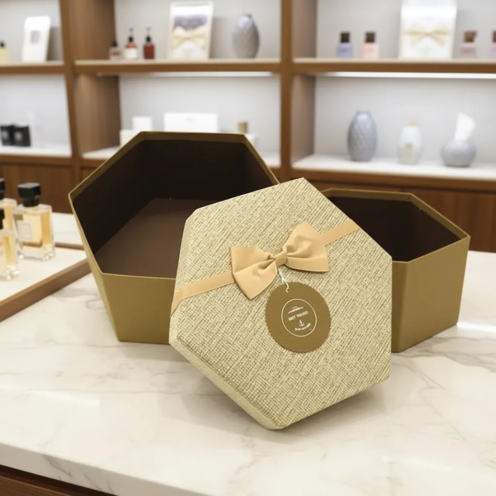 Custom Hexagon Rigid Box with Bow Tie 3