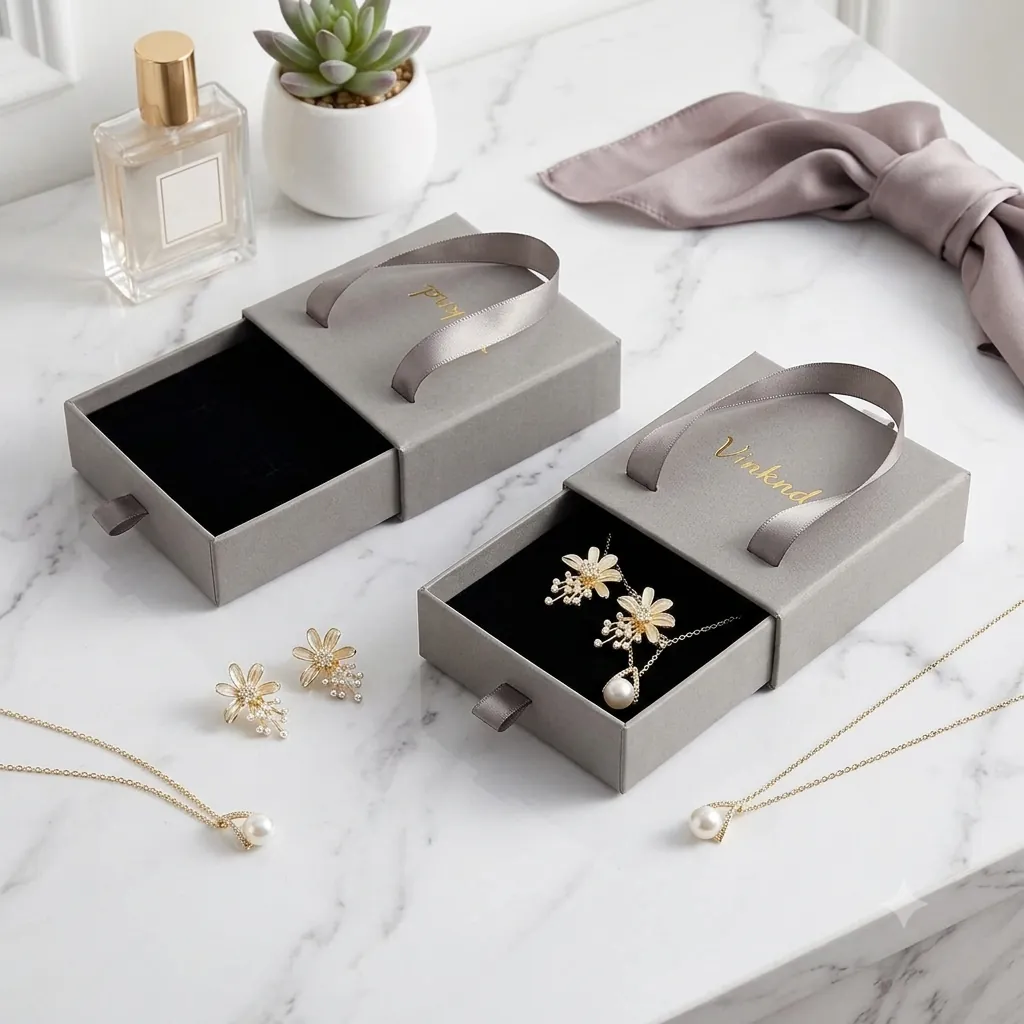 Custom Grey Drawer Box with Ribbon Handle 3