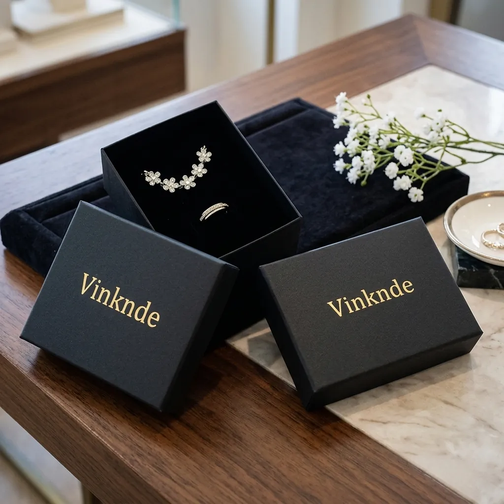 Custom Black Rigid Box for Rings and 3