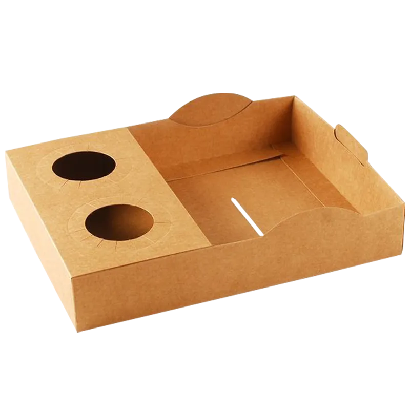 Custom Kraft Takeaway Tray with Cup Holders