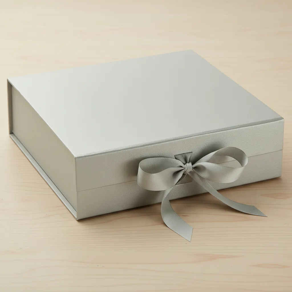 Textured Pearl Magnetic Rigid Gift Box with Ribbon 1