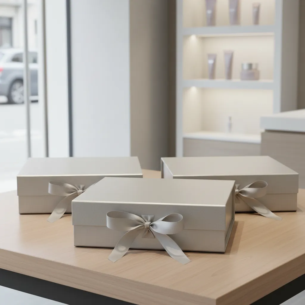 Textured Pearl Magnetic Rigid Gift Box with Ribbon 3