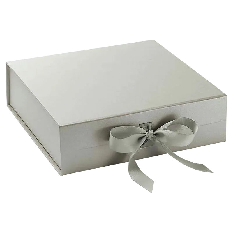 Textured Pearl Magnetic Rigid Gift Box with Ribbon