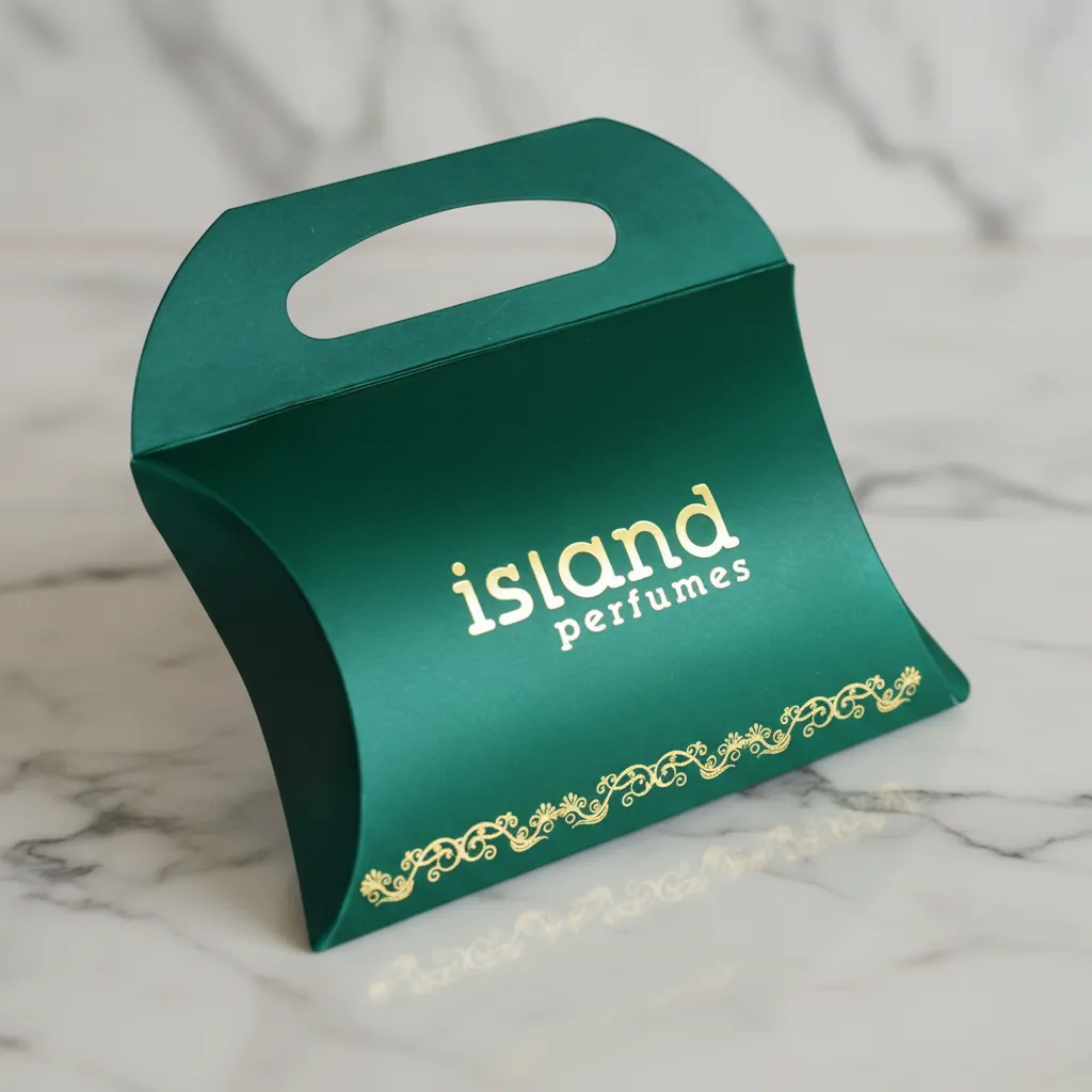 Green Pillow Box with Die-Cut Handle