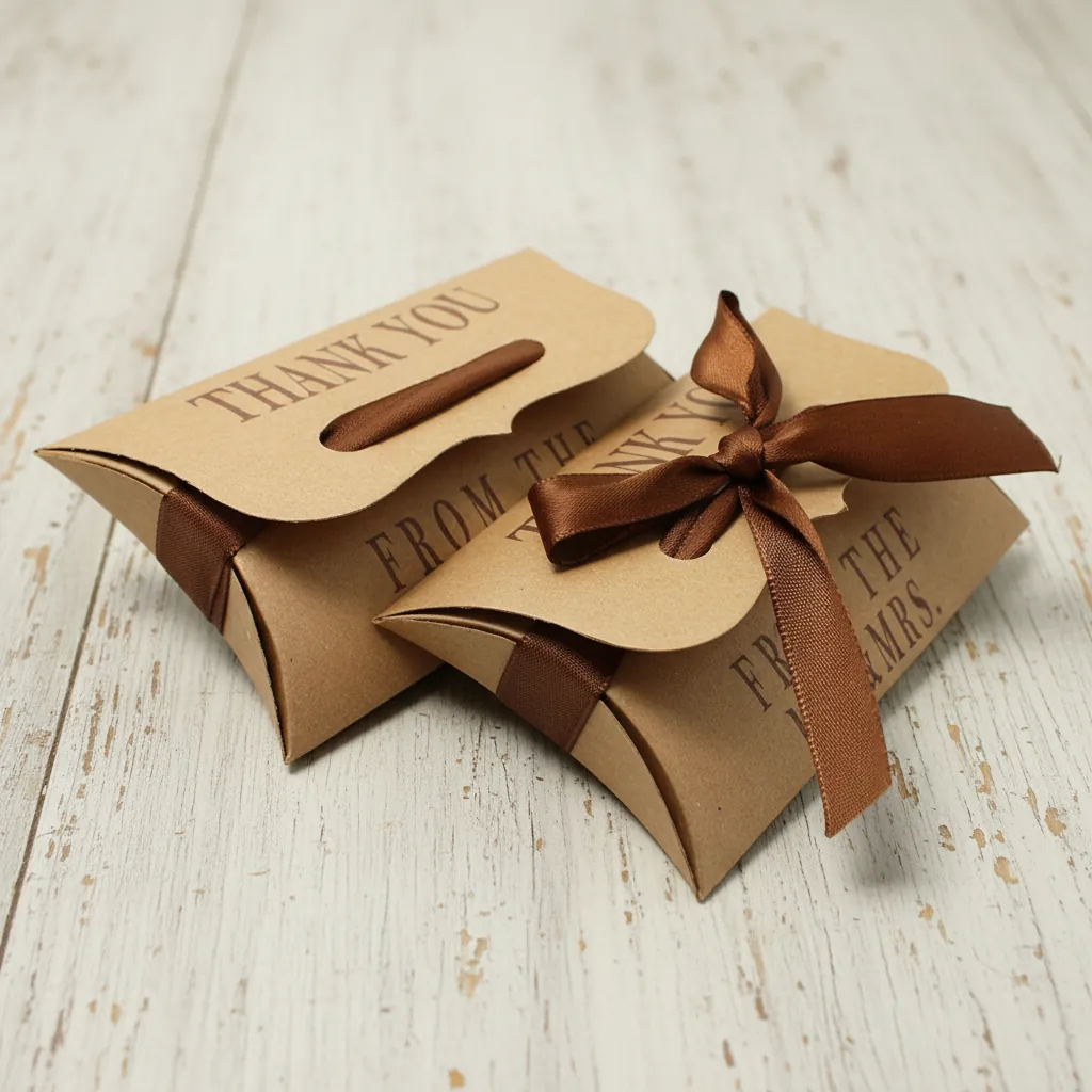 Ribbon Tie Recycled Kraft Pillow Box 1