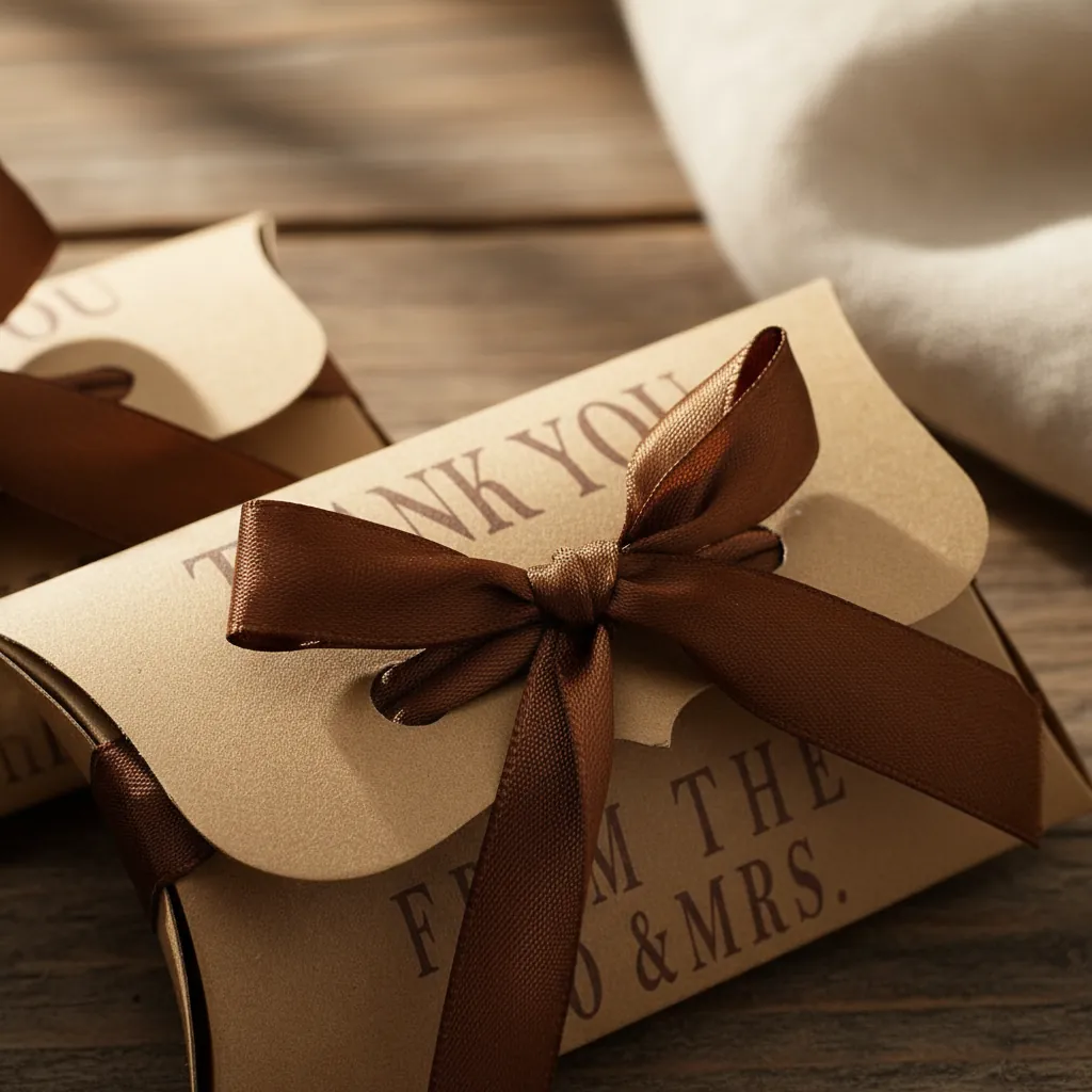 Ribbon Tie Recycled Kraft Pillow Box 2