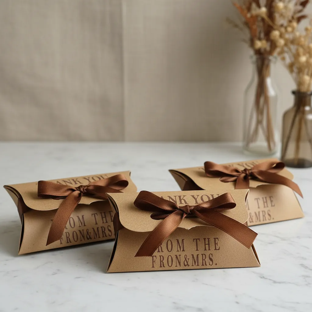 Ribbon Tie Recycled Kraft Pillow Box 3
