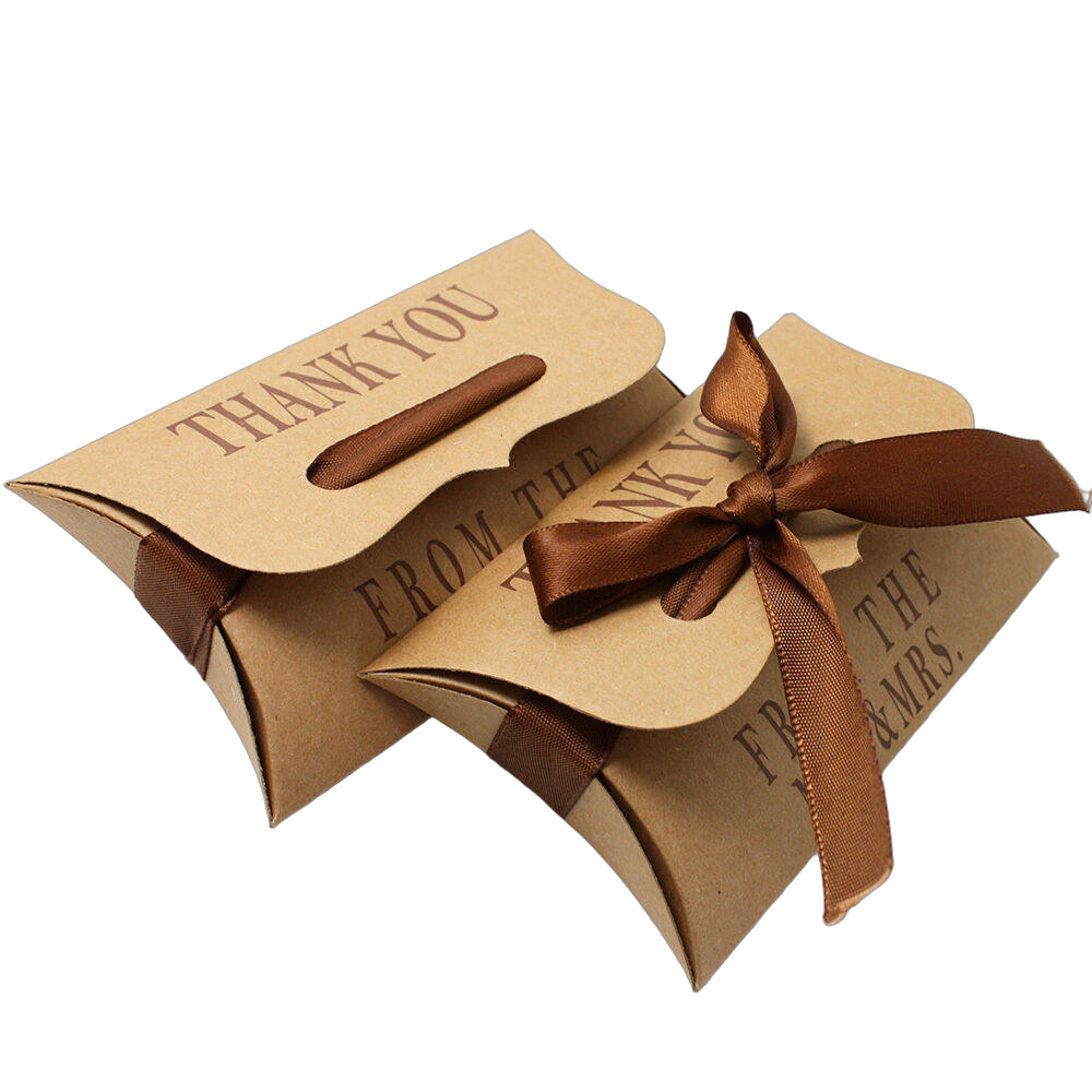 Ribbon Tie Recycled Kraft Pillow Box